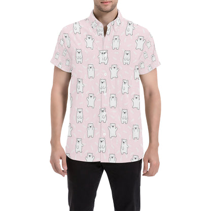 Polar Bear Pattern Print Design PB09 Men's Short Sleeve Button Up Shirt