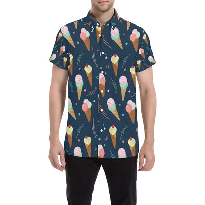 Ice Cream Pattern Print Design 04 Men's Short Sleeve Button Up Shirt