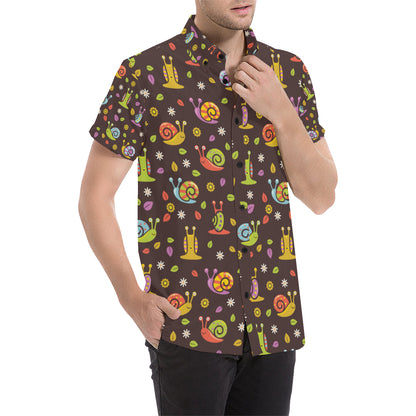 Snail Pattern Print Design 01 Men's Short Sleeve Button Up Shirt