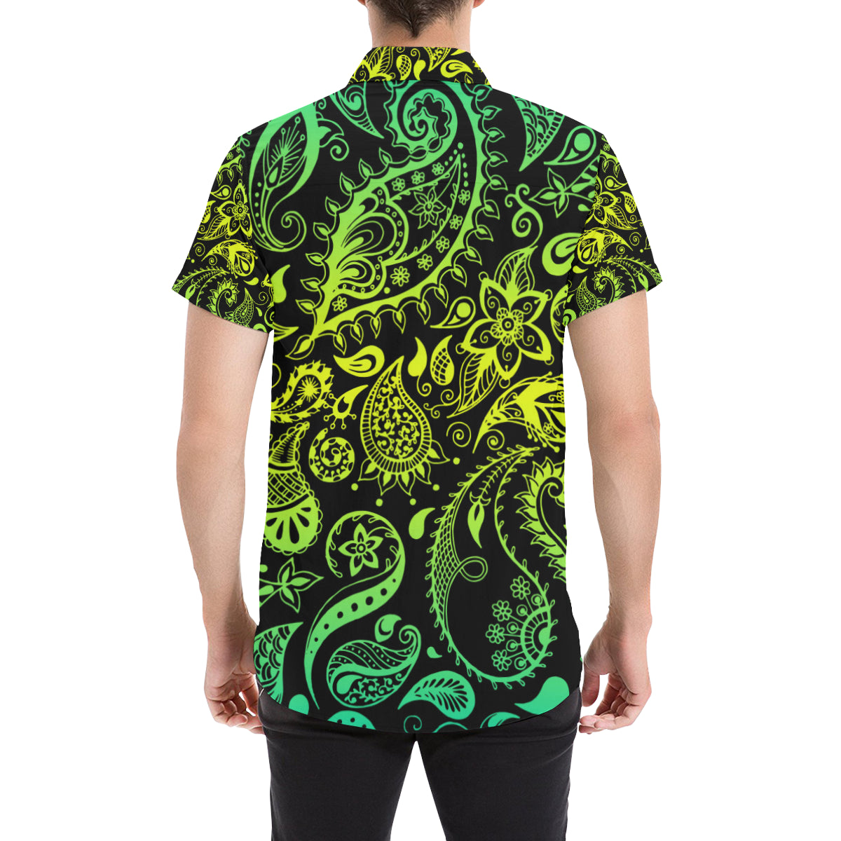 Paisley Green Design Print Men's Short Sleeve Button Up Shirt