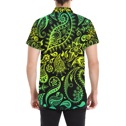 Paisley Green Design Print Men's Short Sleeve Button Up Shirt