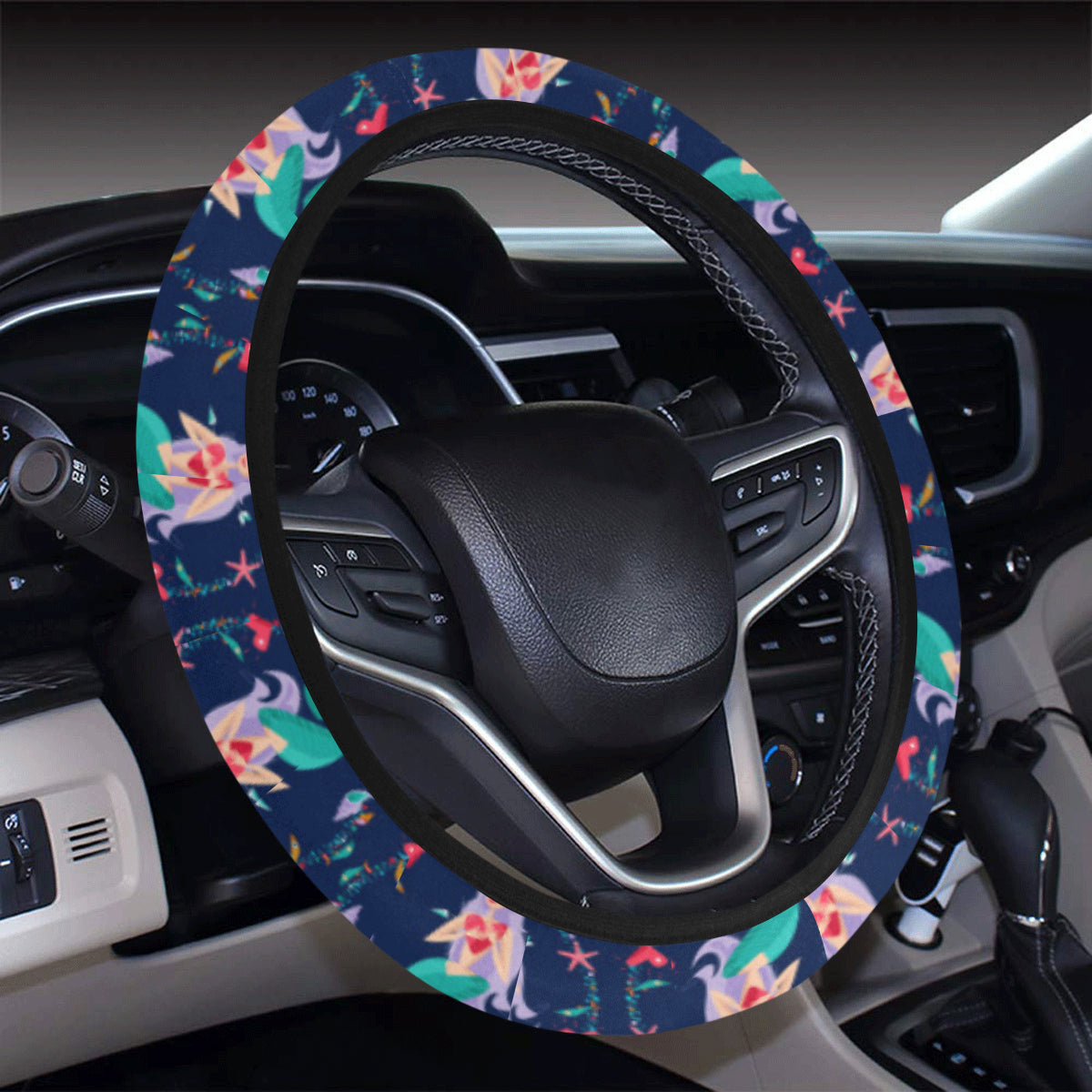 Mermaid Girl Cute Design Print Steering Wheel Cover with Elastic Edge