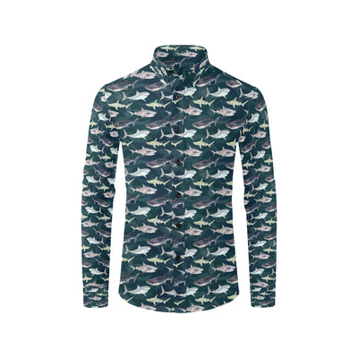 Shark Pattern Print Men's Long Sleeve Shirt