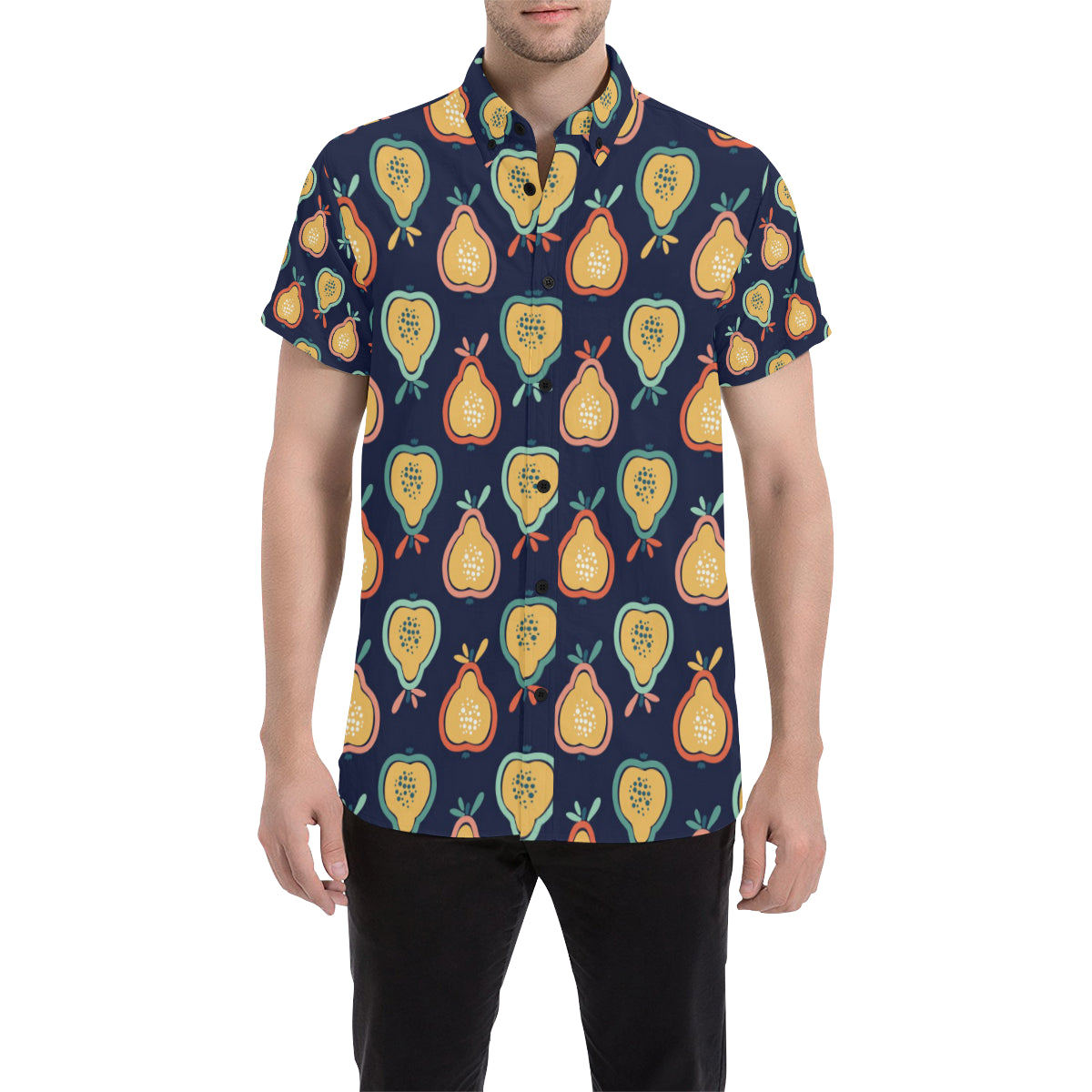 Pear Pattern Print Design PE03 Men's Short Sleeve Button Up Shirt