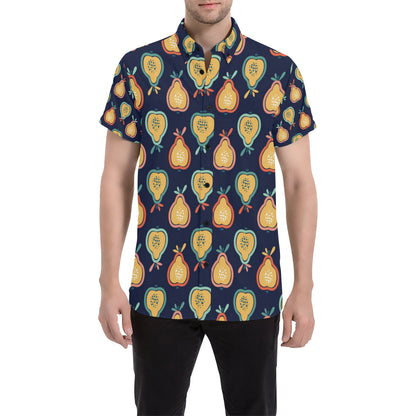 Pear Pattern Print Design PE03 Men's Short Sleeve Button Up Shirt