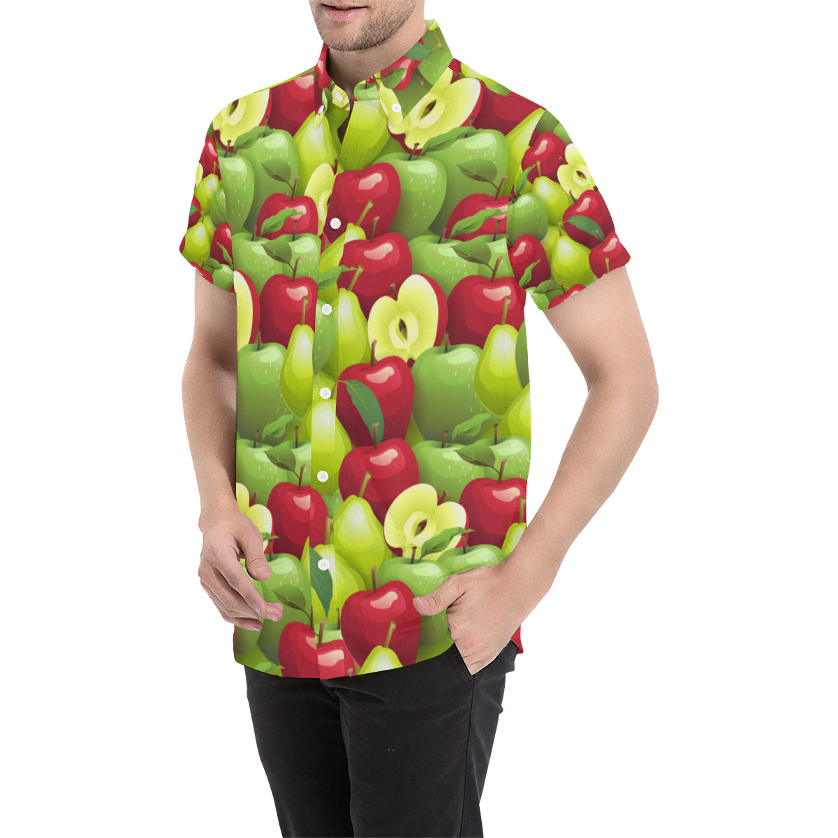 Apple Pattern Print Design AP03 Men's Short Sleeve Button Up Shirt