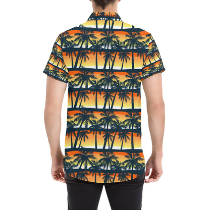 Palm Tree Pattern Print Design PT011 Men's Short Sleeve Button Up Shirt
