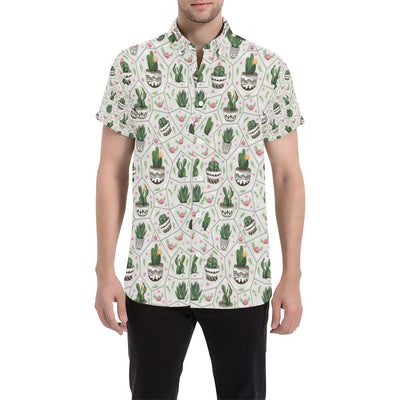 Cactus Pattern Print Design 04 Men's Short Sleeve Button Up Shirt