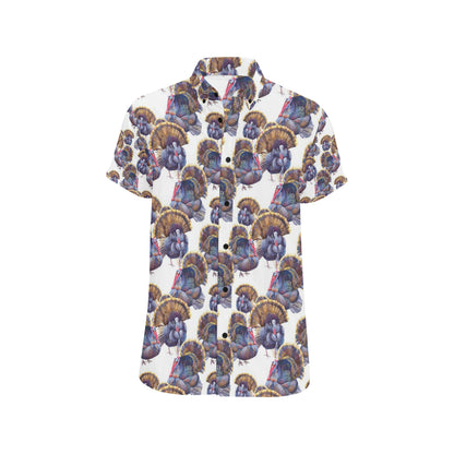 Turkey Pattern Print Design 01 Men's Short Sleeve Button Up Shirt