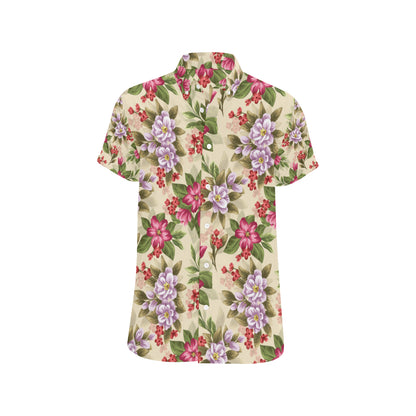 Summer Floral Pattern Print Design SF08 Men's Short Sleeve Button Up Shirt