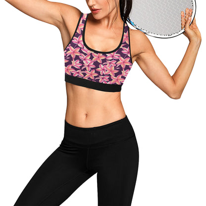 Purple Plumeria Pattern Print Design PM010 Sports Bra