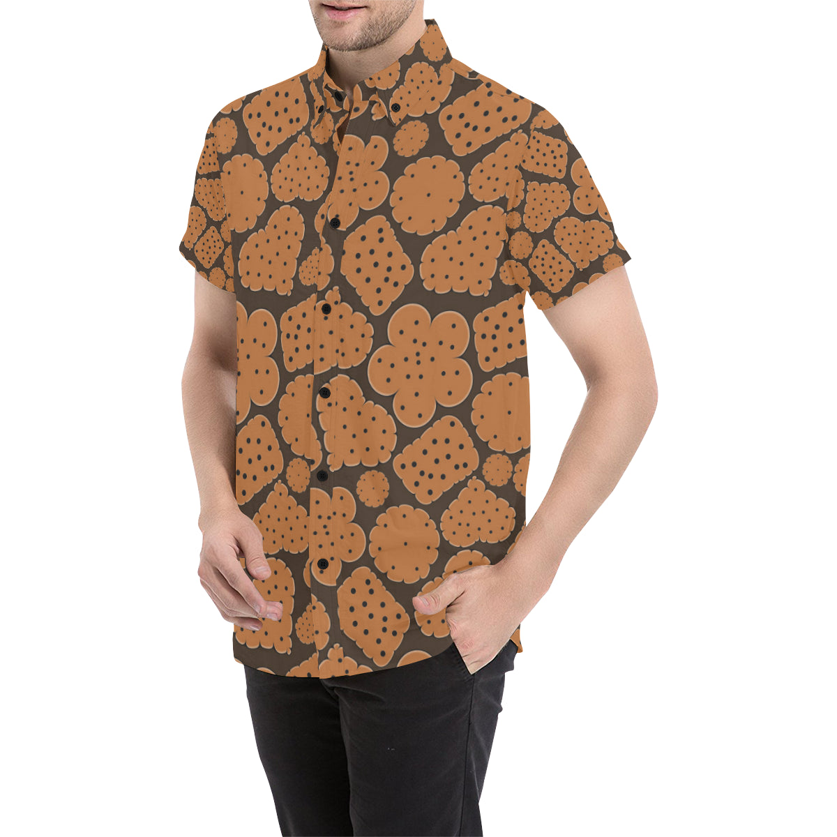 Cracker Pattern Print Design 01 Men's Short Sleeve Button Up Shirt