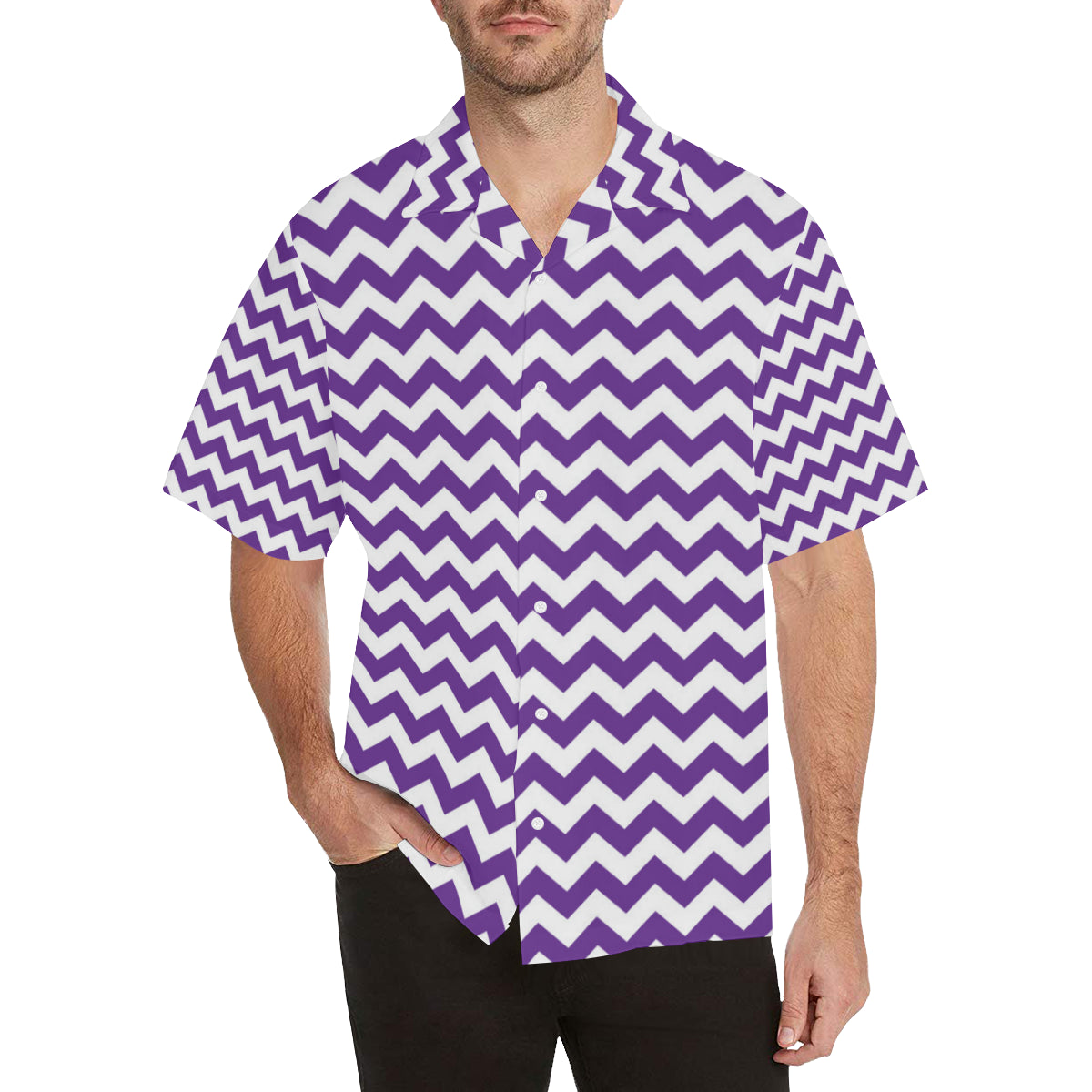 Chevron Purple Pattern Print Design 03 Men's Hawaiian Shirt