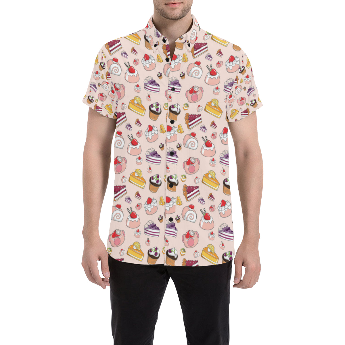 Cake Pattern Print Design 01 Men's Short Sleeve Button Up Shirt