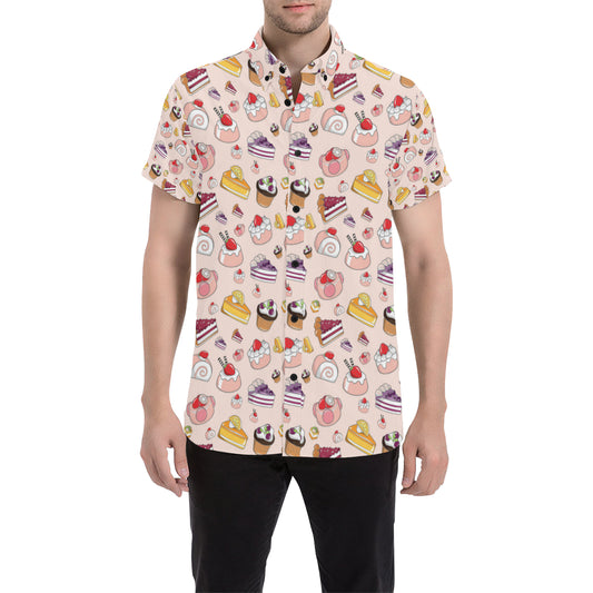 Cake Pattern Print Design 01 Men's Short Sleeve Button Up Shirt