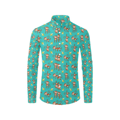 Monkey Banana Design Themed Print Men's Long Sleeve Shirt