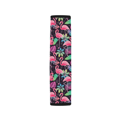 Flamingo Tropical leaves Neon Print Car Seat Belt Cover