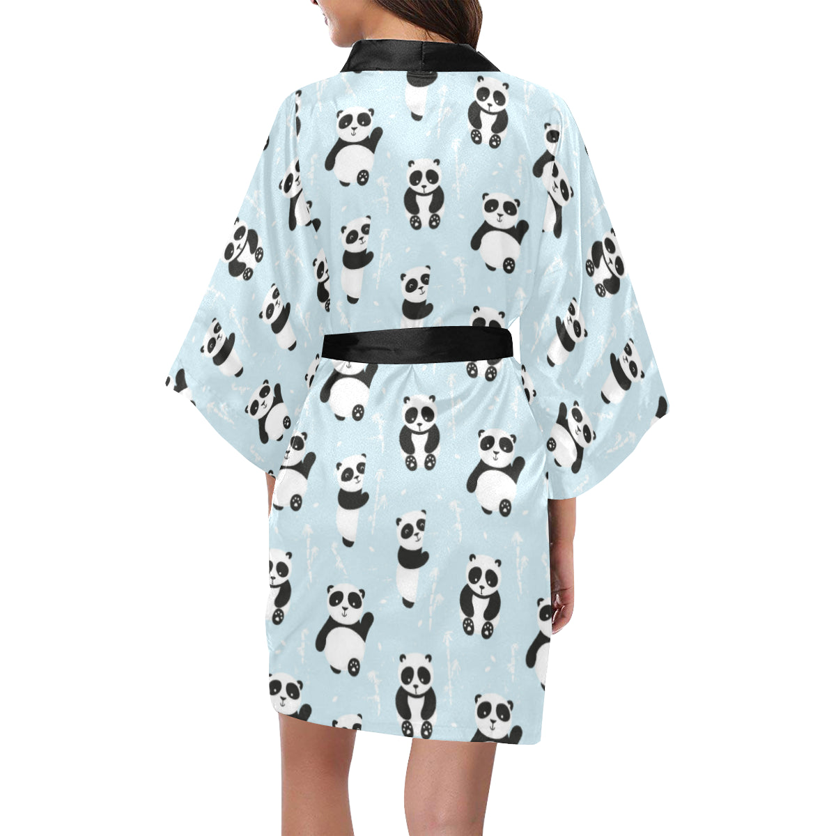 Panda Pattern Print Design A01 Women's Short Kimono