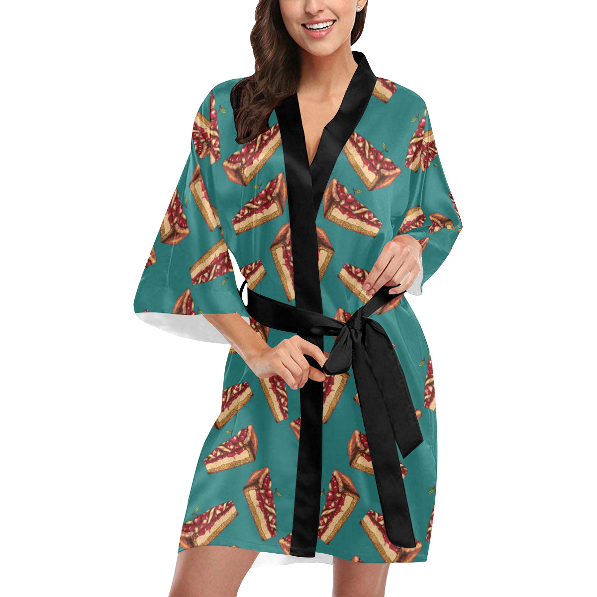 Cheesecake Cherry Pattern Print Design CK03 Women's Short Kimono