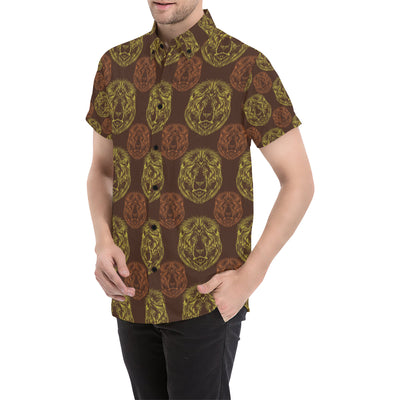 Lion Pattern Print Design 04 Men's Short Sleeve Button Up Shirt