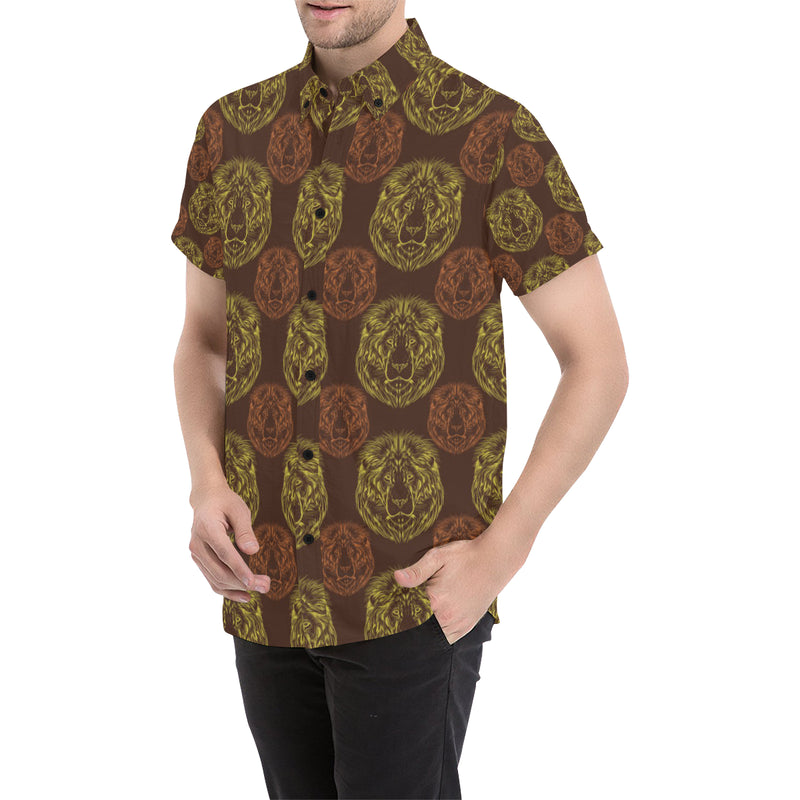 Lion Pattern Print Design 04 Men's Short Sleeve Button Up Shirt