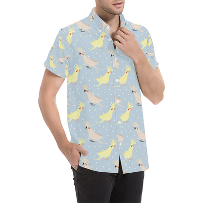 Cockatiel Pattern Print Design 03 Men's Short Sleeve Button Up Shirt
