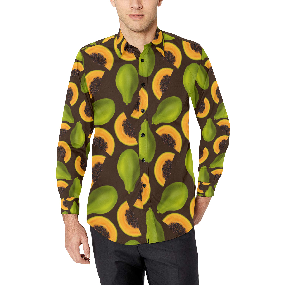 Papaya Pattern Print Design PP04 Men's Long Sleeve Shirt