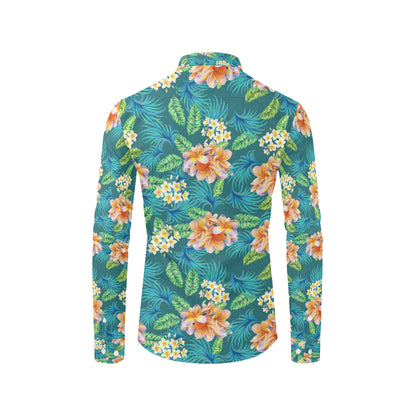 Plumeria Tropical Flower Design Print Men's Long Sleeve Shirt