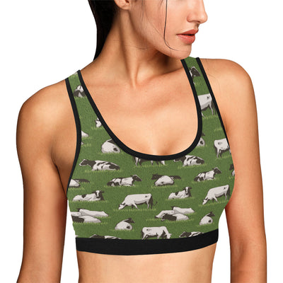 Cow on Grass Print Pattern Sports Bra