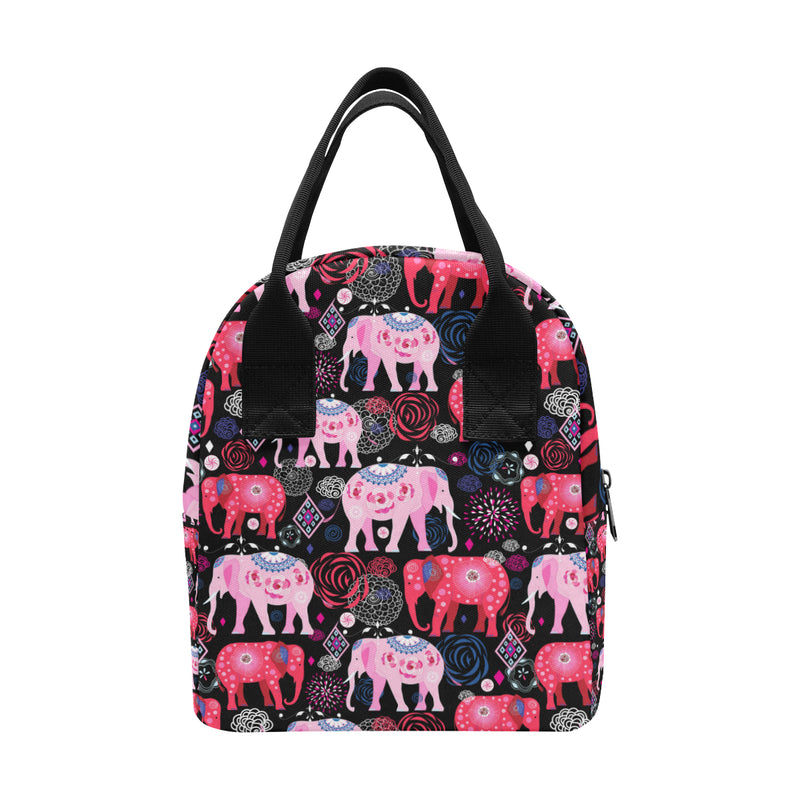 Pink Elephant Pattern Insulated Lunch Bag