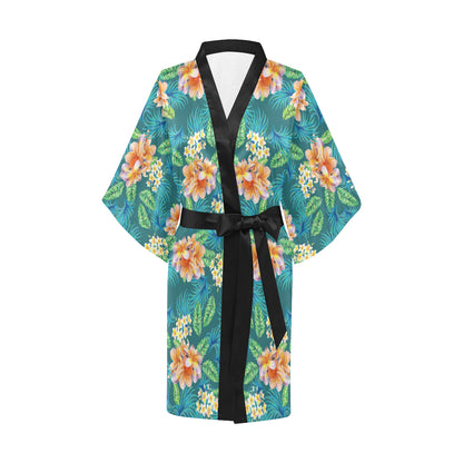 Plumeria Tropical Flower Design Print Women Kimono Robe