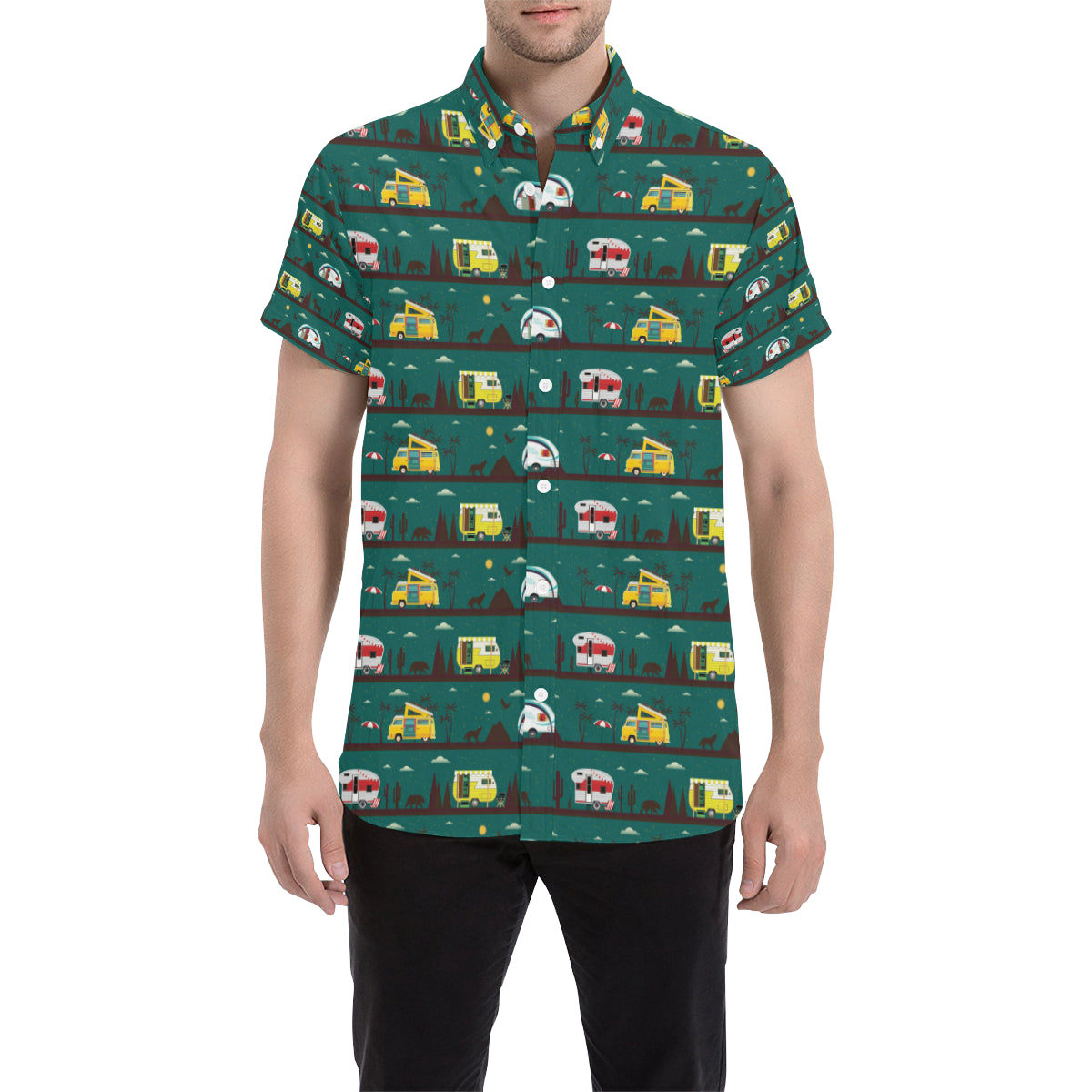 Camper Pattern Print Design 05 Men's Short Sleeve Button Up Shirt