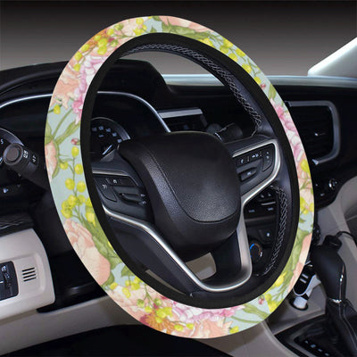 Hydrangea Pattern Print Design HD02 Steering Wheel Cover with Elastic Edge