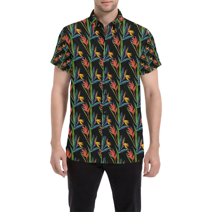 Heliconia Pattern Print Design HL04 Men's Short Sleeve Button Up Shirt