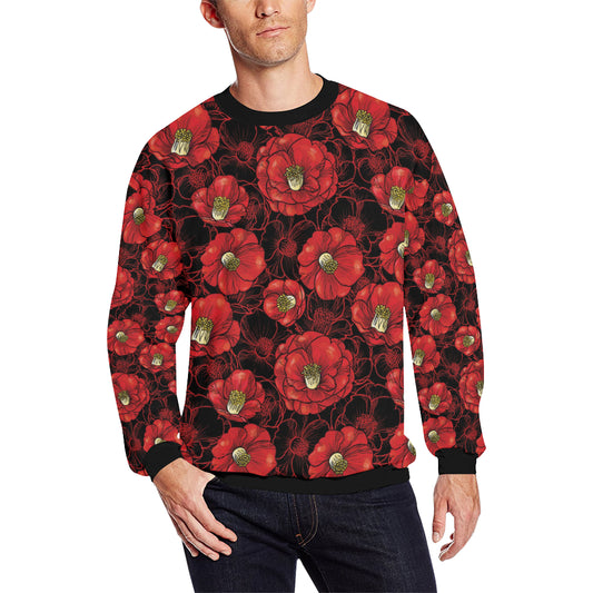 Camellia Pattern Print Design CM06 Men Long Sleeve Sweatshirt