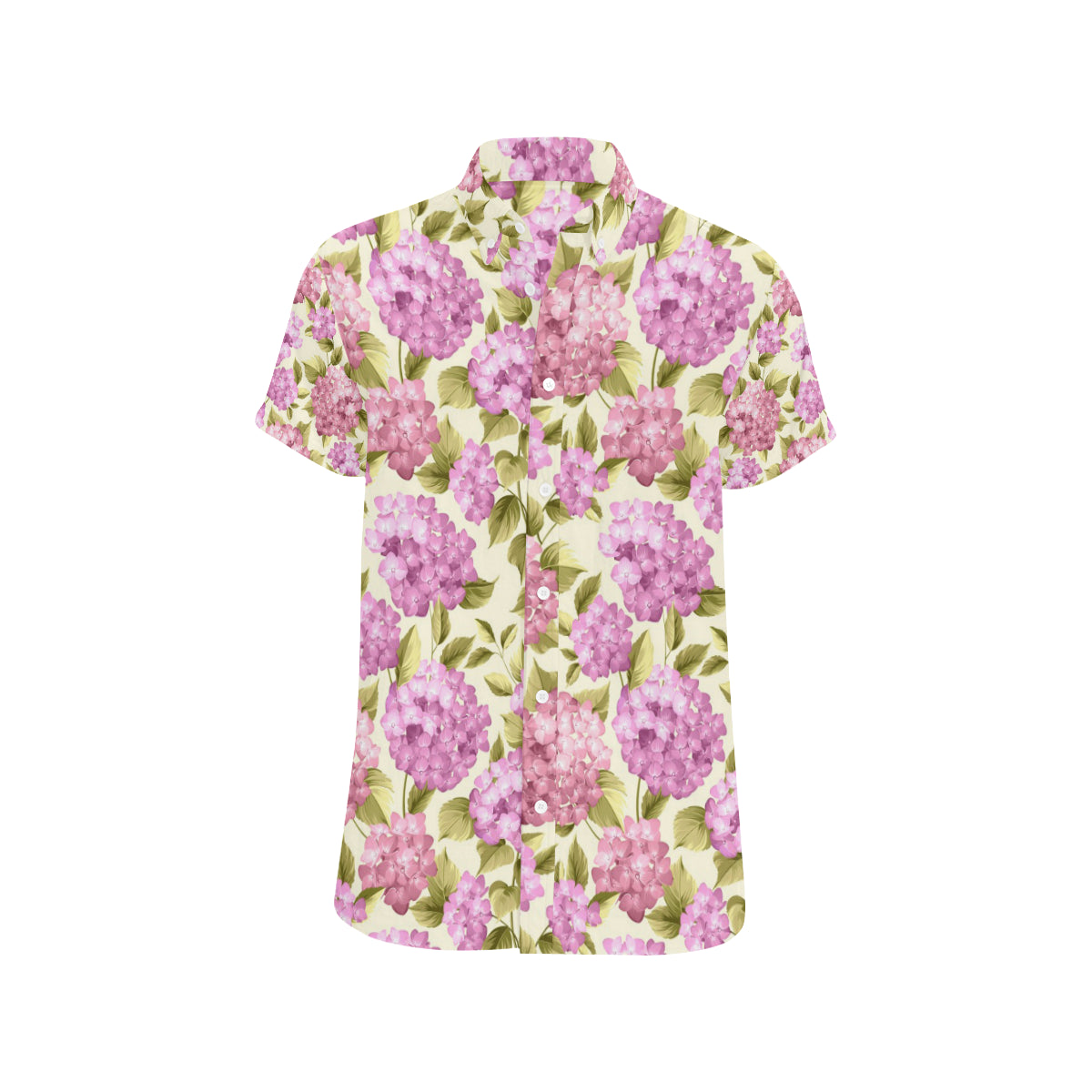 Hydrangea Pattern Print Design HD05 Men's Short Sleeve Button Up Shirt