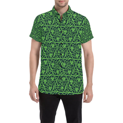 Shamrock Themed Print Men's Short Sleeve Button Up Shirt