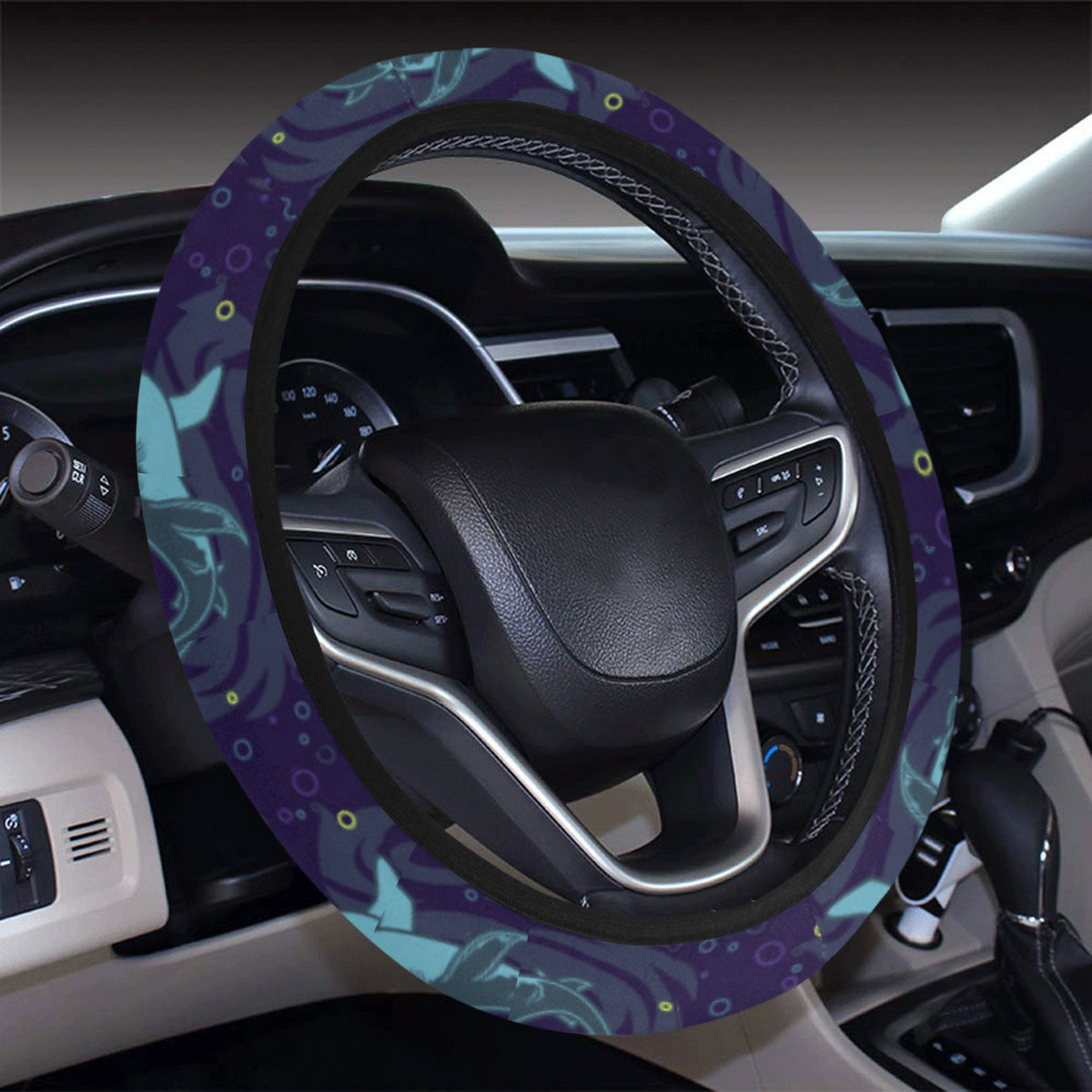 Shark Themed Print Steering Wheel Cover with Elastic Edge
