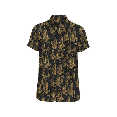 Owl Tribal Polynesian Design Print Men's Short Sleeve Button Up Shirt