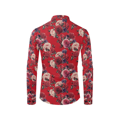 Rose Red Pattern Print Design RO07 Men's Long Sleeve Shirt