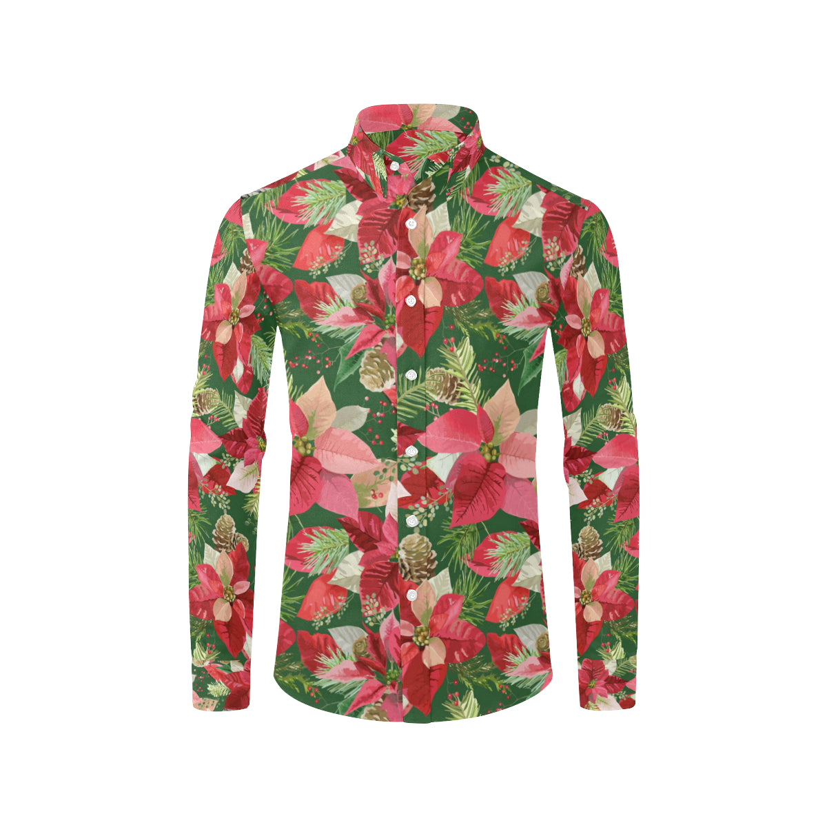 Poinsettia Pattern Print Design POT03 Men's Long Sleeve Shirt