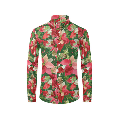 Poinsettia Pattern Print Design POT03 Men's Long Sleeve Shirt