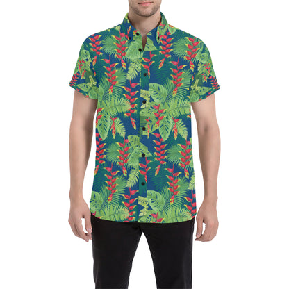 Heliconia Pattern Print Design HL08 Men's Short Sleeve Button Up Shirt