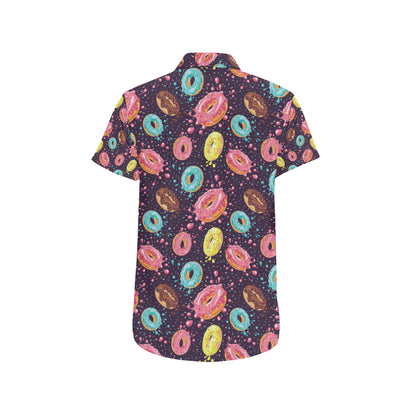 Donut Pattern Print Design DN03 Men's Short Sleeve Button Up Shirt
