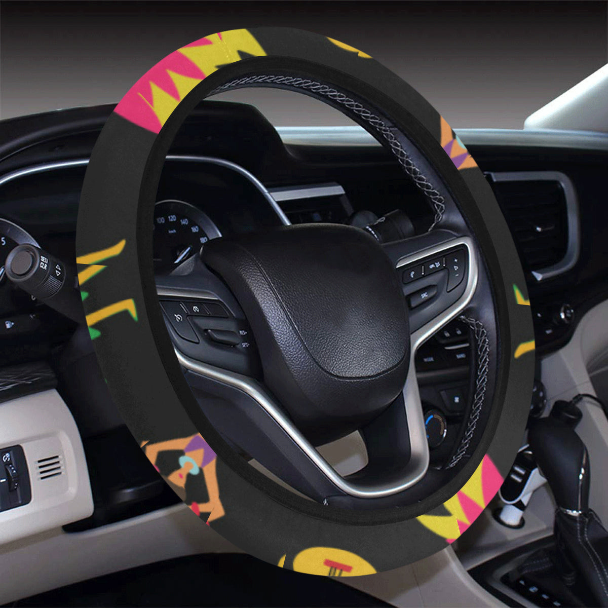 Hula Dancers Hawaiian Girl Pattern Print Design 03 Steering Wheel Cover with Elastic Edge