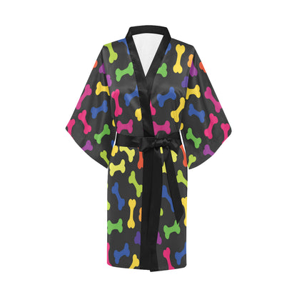 Dog Bone Neon Color Pattern Print Design 02 Women's Short Kimono