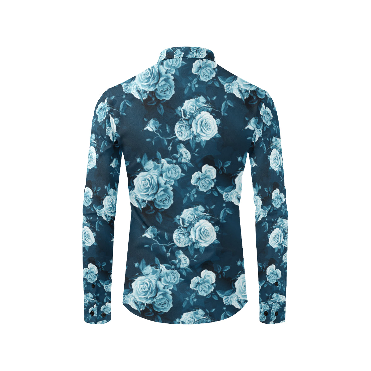 Rose Blue Pattern Print Design RO014 Men's Long Sleeve Shirt
