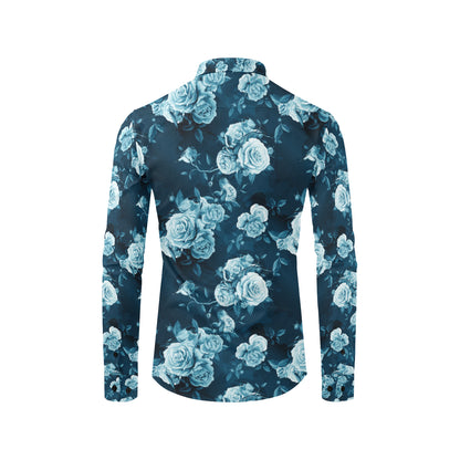 Rose Blue Pattern Print Design RO014 Men's Long Sleeve Shirt