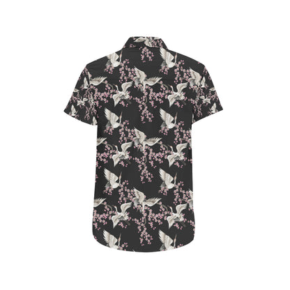 Crane Pattern Print Design 01 Men's Short Sleeve Button Up Shirt