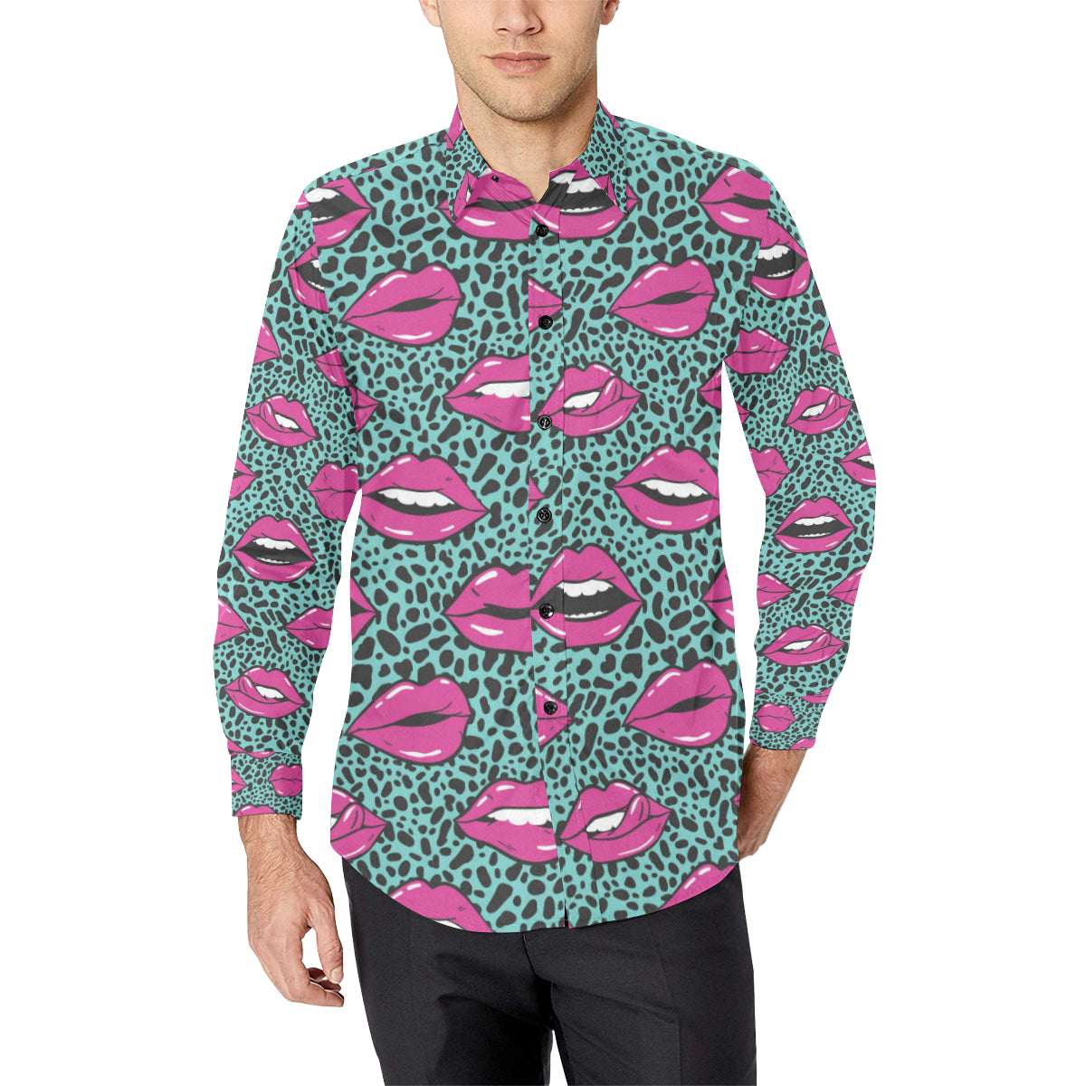 Lip Pattern Print Design 04 Men's Long Sleeve Shirt